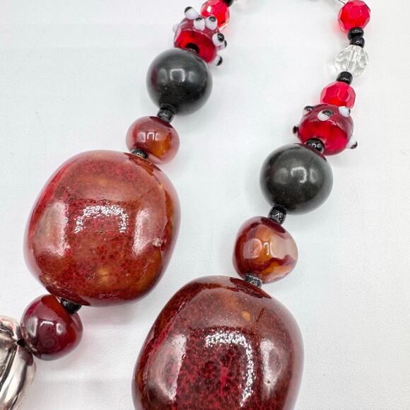 Handmade Chunky Beaded Necklace Unakite Cloisonné Ceramic Glass Eclectic Heavy - Picture 7 of 16